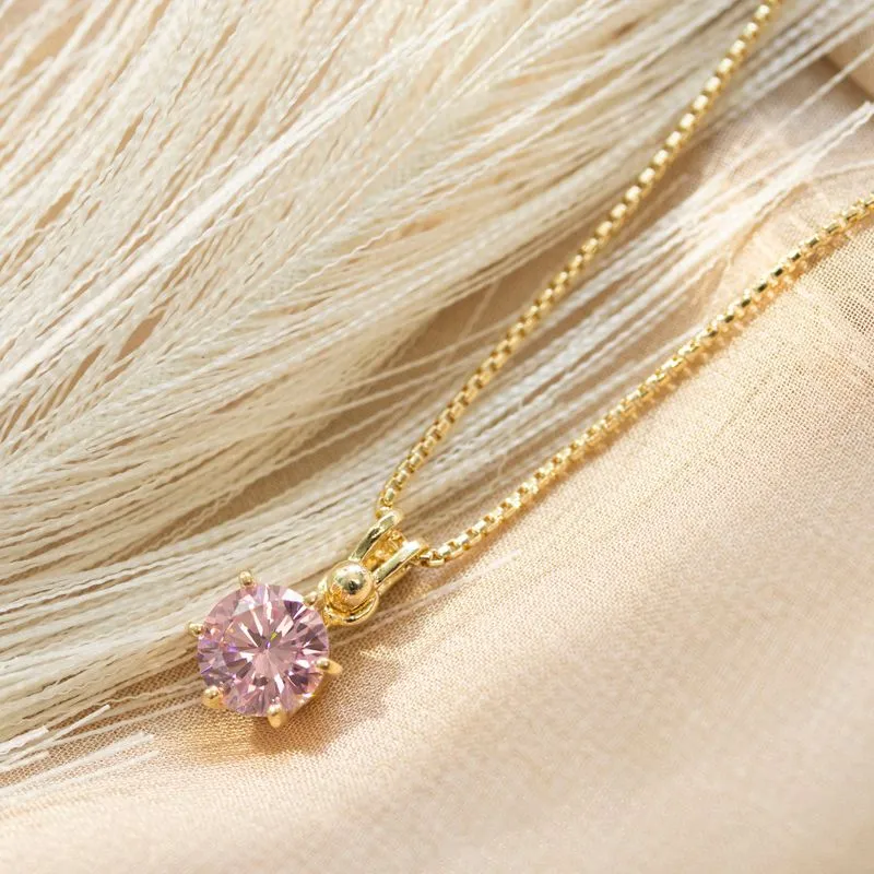 14K Gold Plated Pink Cz Pendant Necklace, Dec Birthstone