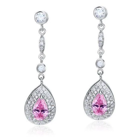 1.5 Carat Pear Cut Pink Created Sapphire 925 Sterling Silver Dangle Earrings MXFE8057