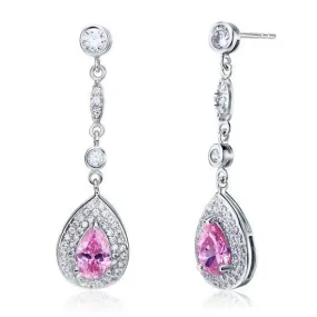 1.5 Carat Pear Cut Pink Created Sapphire 925 Sterling Silver Dangle Earrings MXFE8057