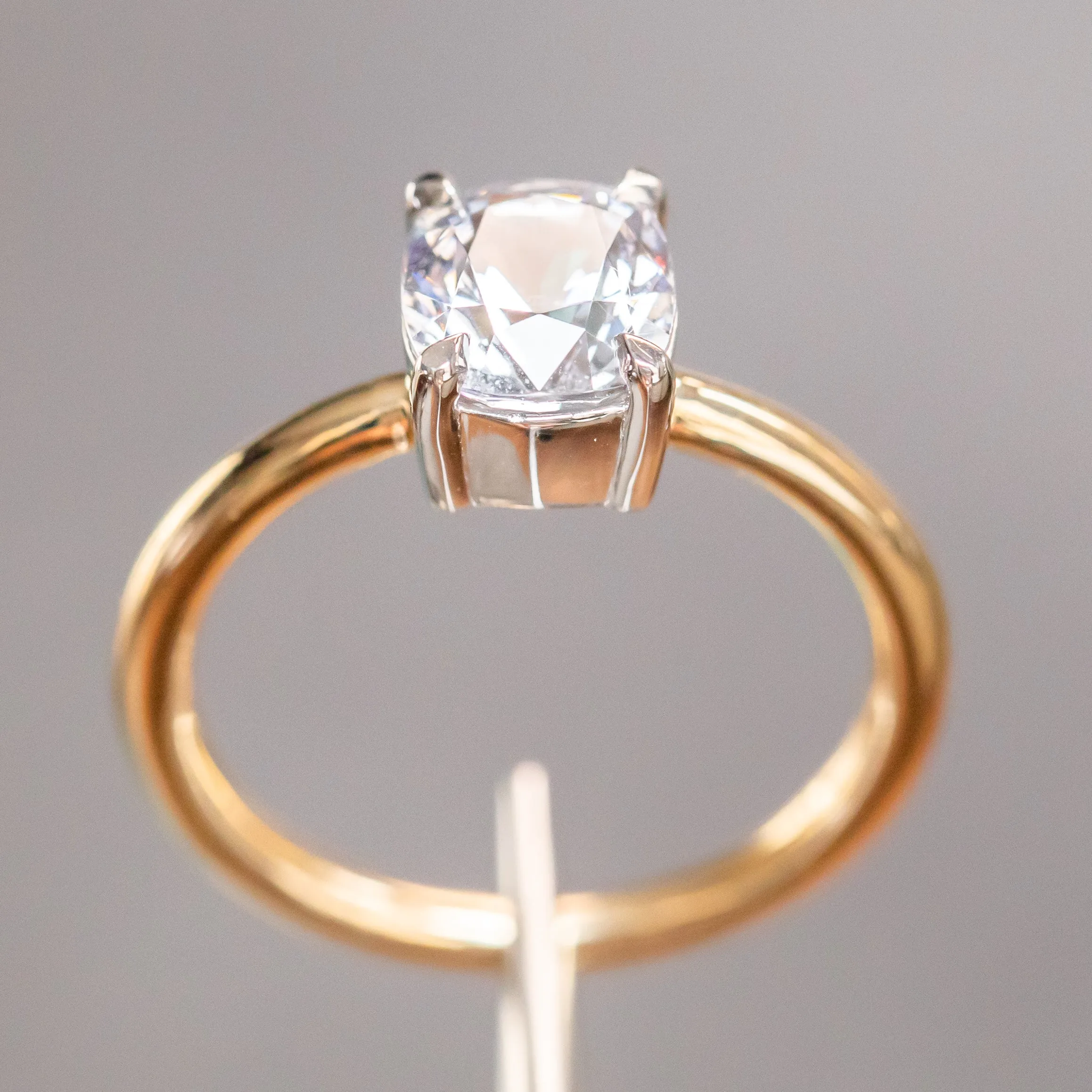 1.68ct Cushion Spinel Low Profile Two-Toned Solitaire Ring in 18K Yellow Gold   Platinum