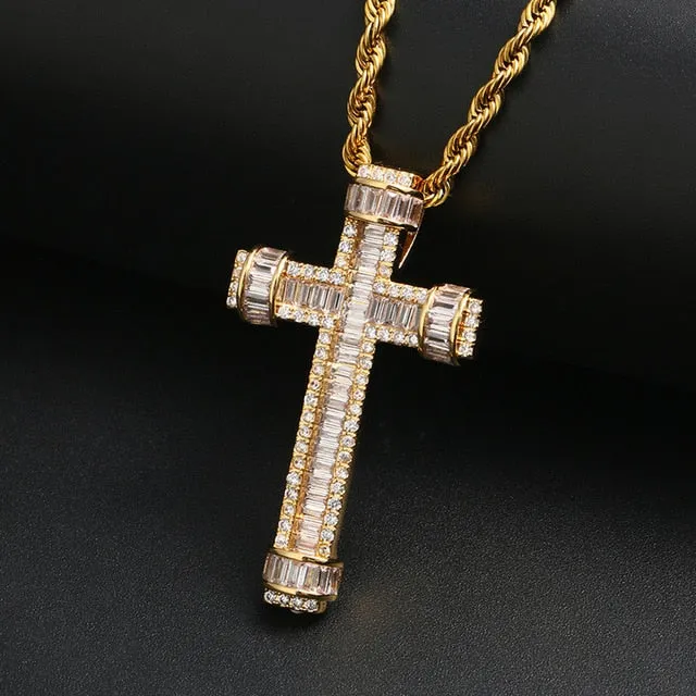 18K Gold Plated Cross Pendant Necklace- Cross Necklace-Hip Hop Necklace