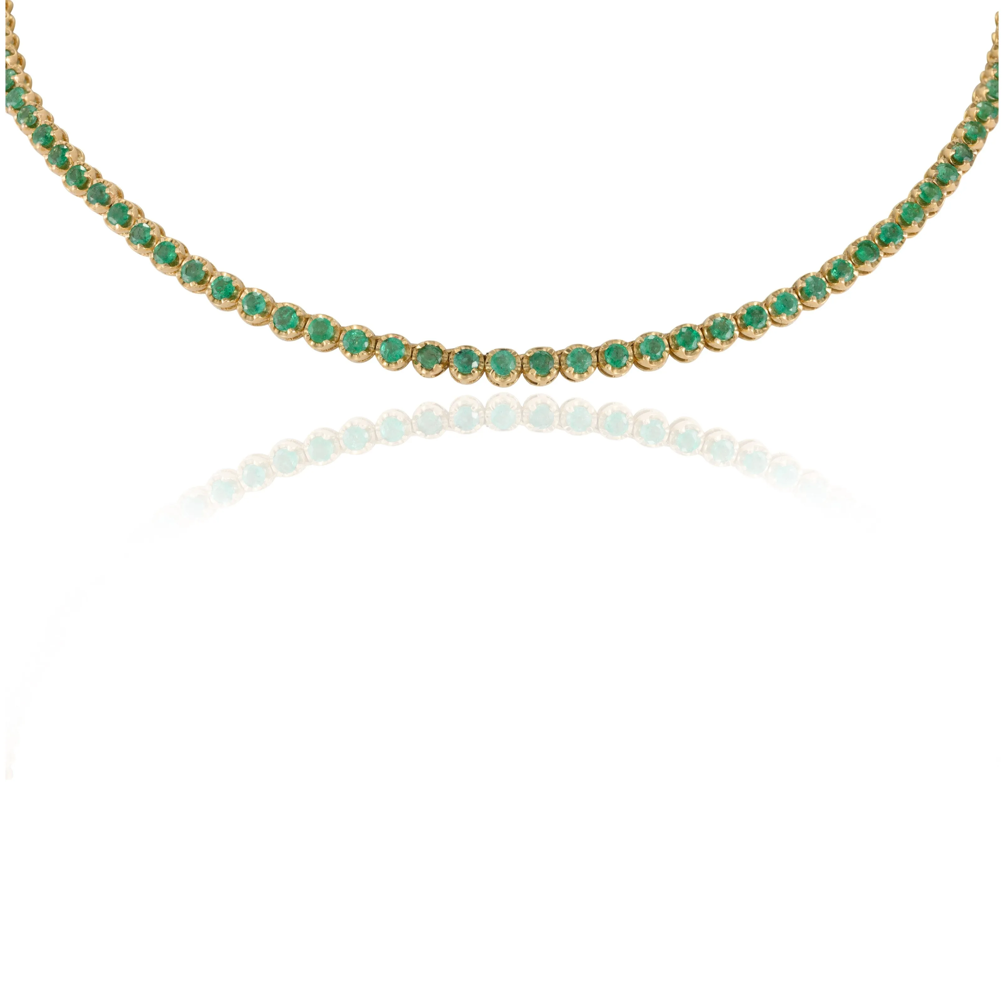 18K Gold Round Cut Emerald Tennis Necklace