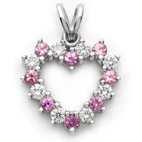 18k White Gold Pink Sapphire and Diamond Heart Pendant