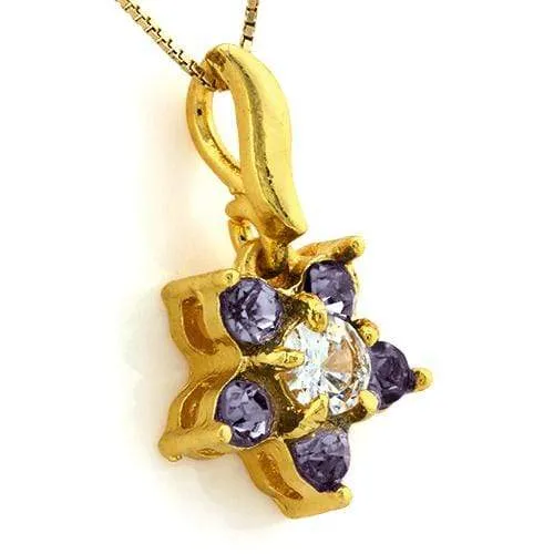 18K Yellow Gold-Plated Flower Shape Light Purple Color Stone German Silver Penda