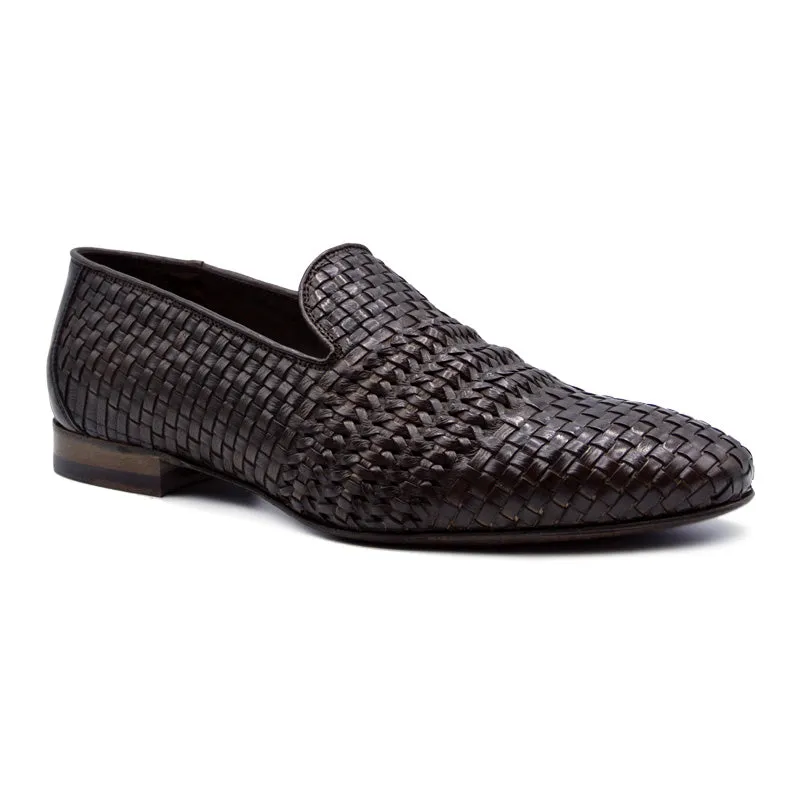 19-229-DBR LUCE Italian Calfskin Woven Loafer, Dark Brown