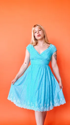 1980s Baby Blue fit and Flare Dress, sz. M