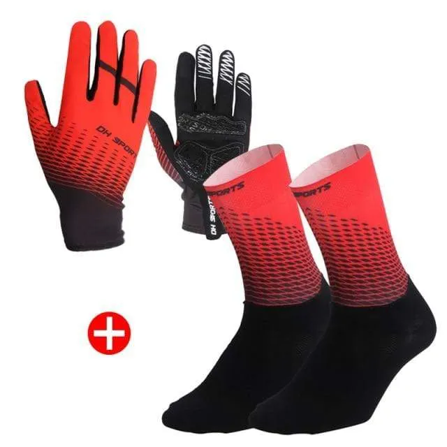 1Pair Full Finger Cycling Gloves Cycling Socks Men Women Anti-slip Sports Bike Mittens Bicycle Gloves Sock Set