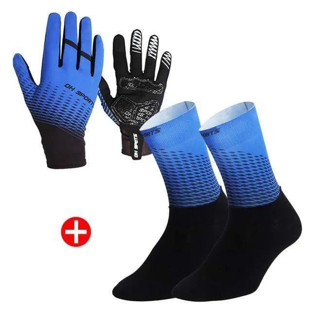 1Pair Full Finger Cycling Gloves Cycling Socks Men Women Anti-slip Sports Bike Mittens Bicycle Gloves Sock Set