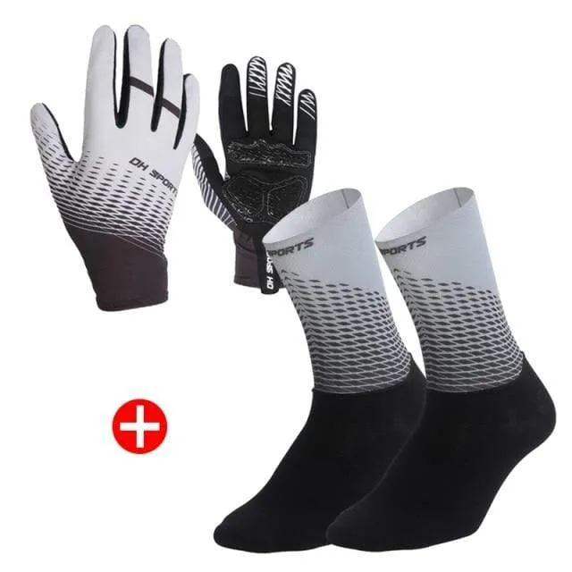 1Pair Full Finger Cycling Gloves Cycling Socks Men Women Anti-slip Sports Bike Mittens Bicycle Gloves Sock Set