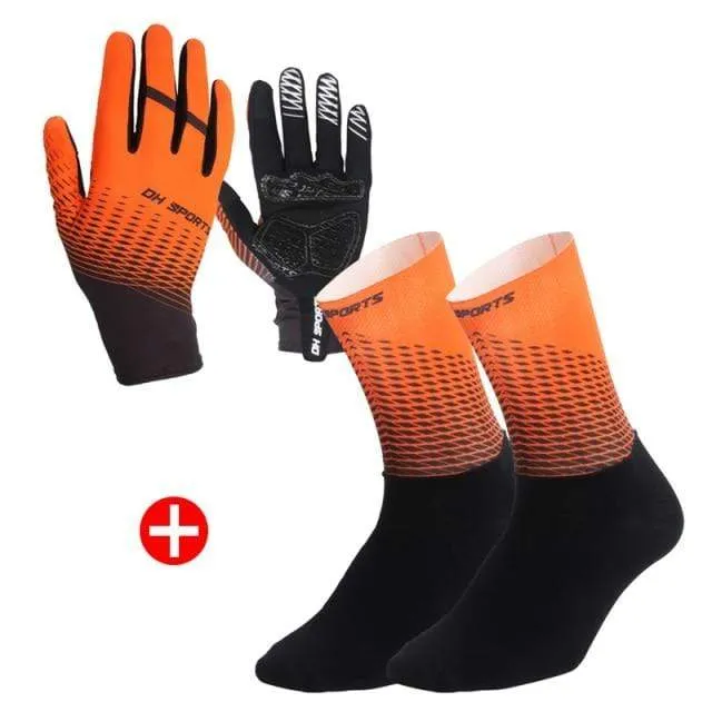 1Pair Full Finger Cycling Gloves Cycling Socks Men Women Anti-slip Sports Bike Mittens Bicycle Gloves Sock Set