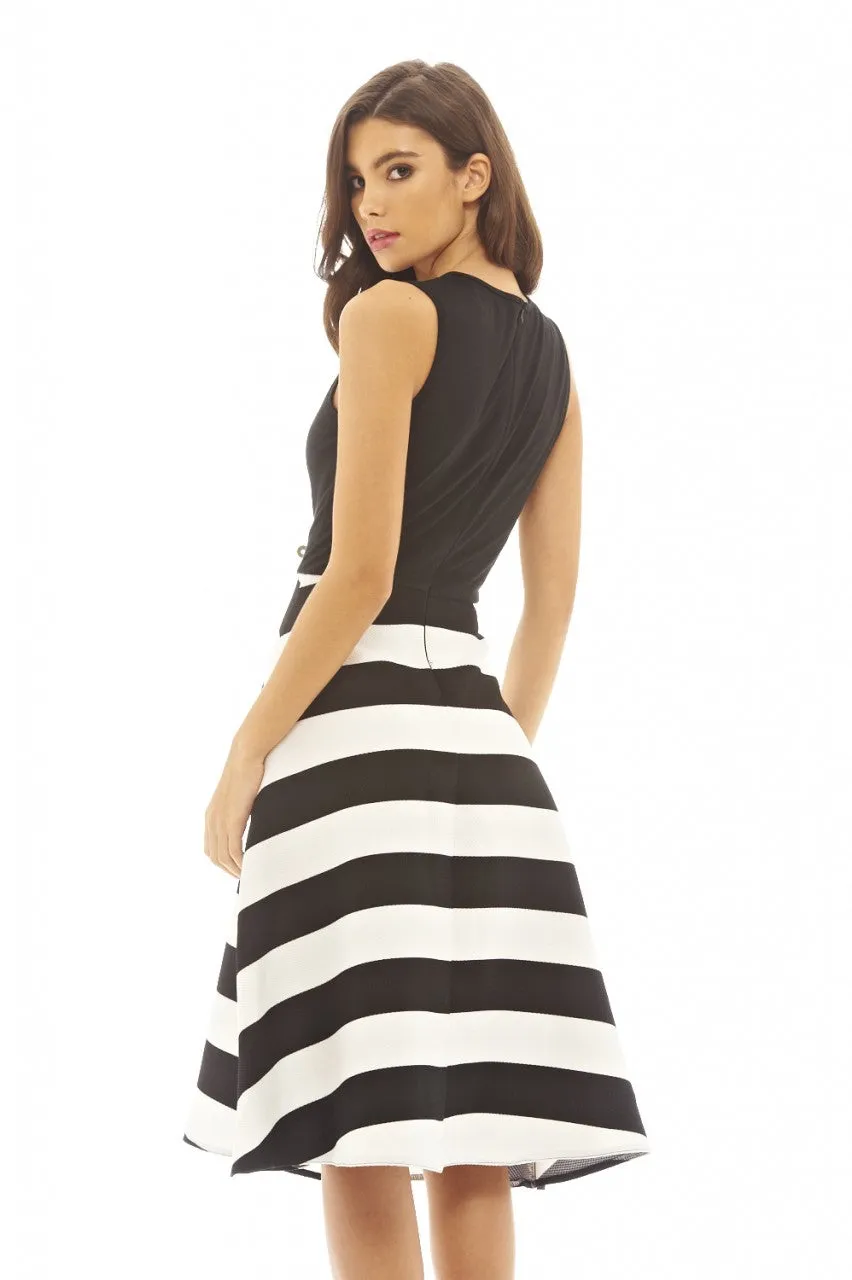 2 In 1 Striped Midi Skater Dress