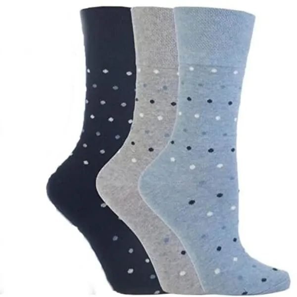 3 Pairs Non Binding Socks for Women in Denim Polka Dots in Regular & Plus Size