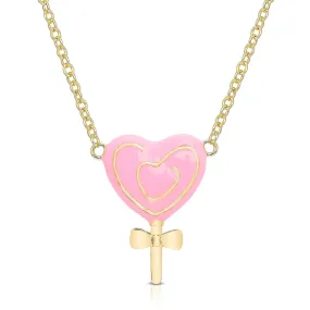 3D Heart Swirl Lollipop Necklace - Pink