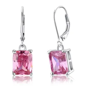 4 Carat Pink Created Sapphire 925 Sterling Silver Dangle Earrings MXFE8036