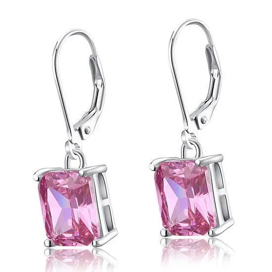 4 Carat Pink Created Sapphire 925 Sterling Silver Dangle Earrings MXFE8036