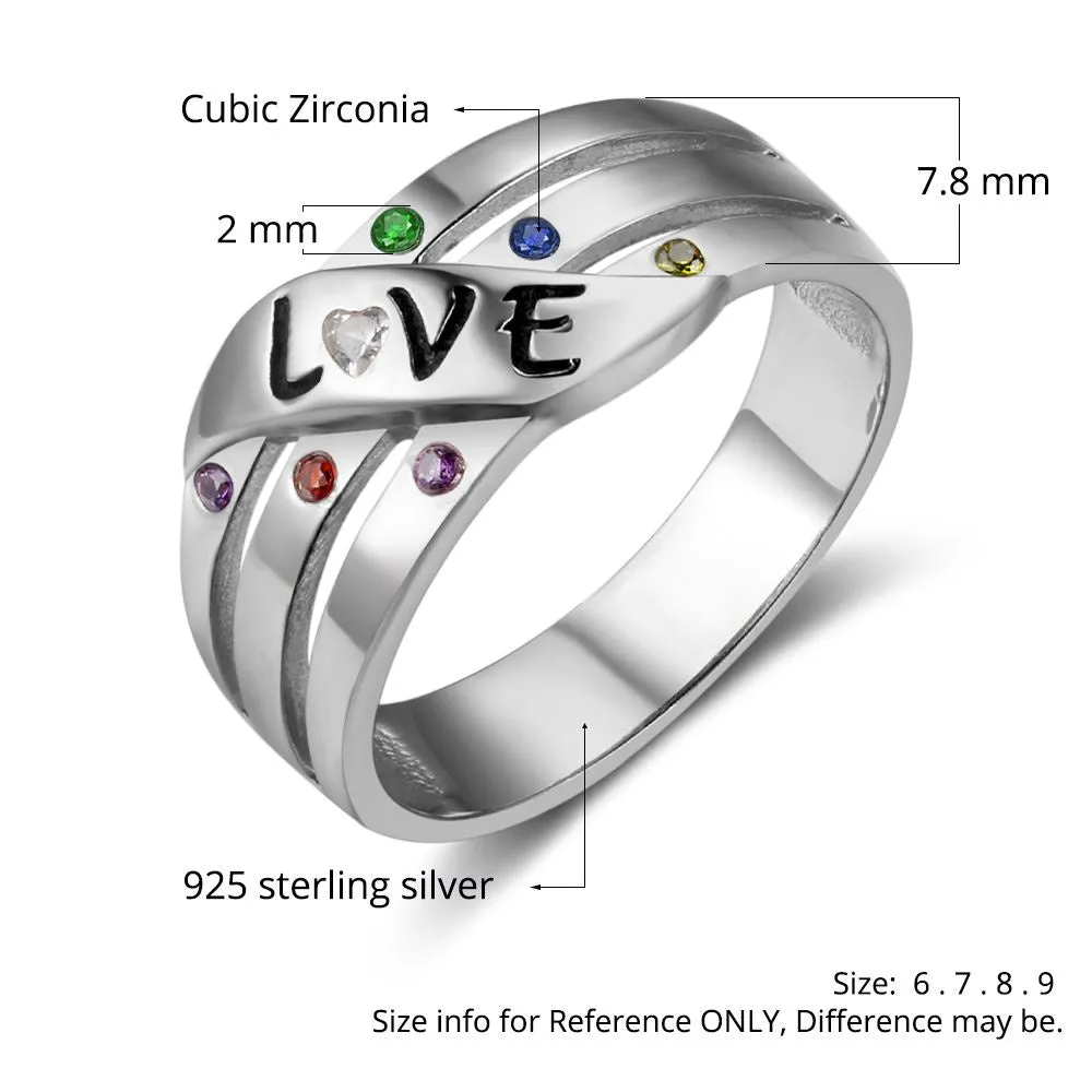 6 Engraved Names 6 Birthstone Mother's grandma LOVE Ring