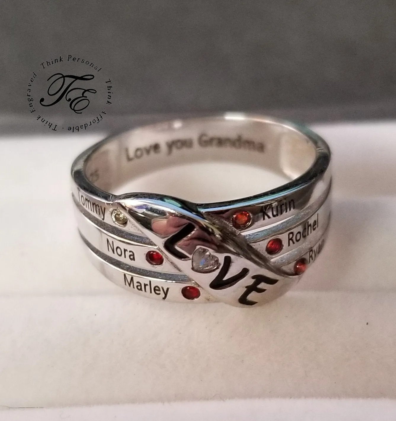 6 Engraved Names 6 Birthstone Mother's grandma LOVE Ring