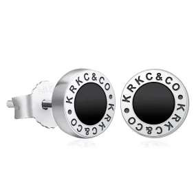 8mm KRKC&CO Black Agate Round Iced Stud Earrings for Men