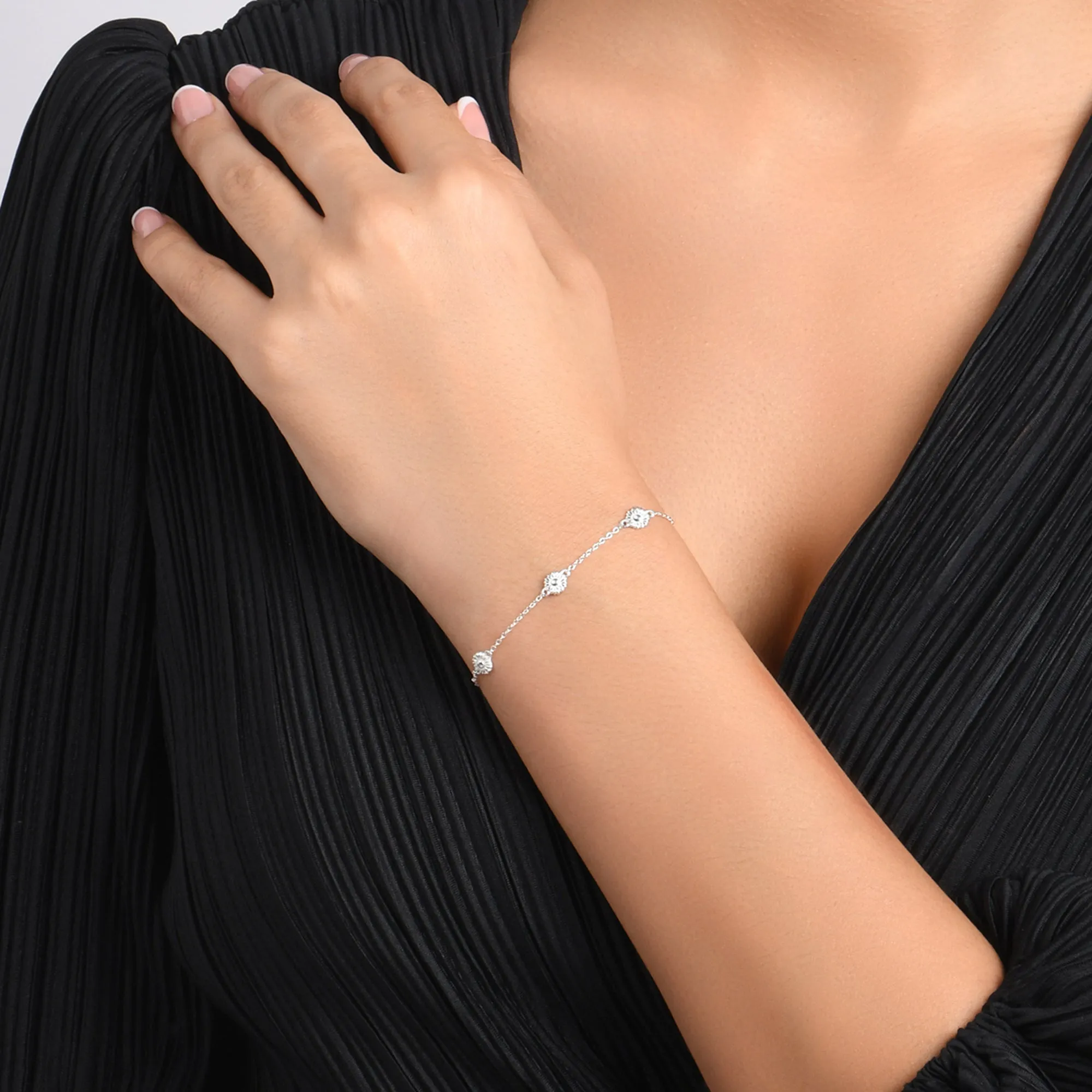 925 Pure Sterling Silver Daisy Bracelet For Women