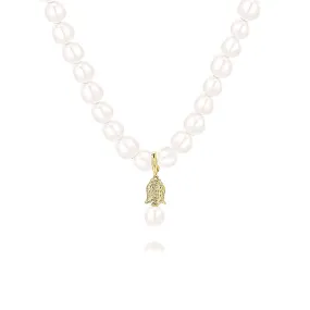 925 Sterling Silver Bell Real Pearl Necklace