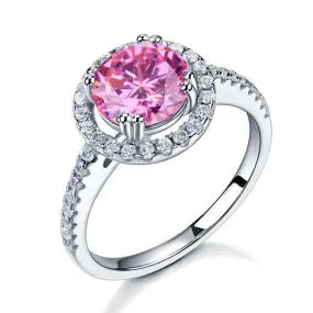 925 Sterling Silver Wedding Engagement Halo Ring 2 Carat Fancy Pink Created Zirconia MXFR8201