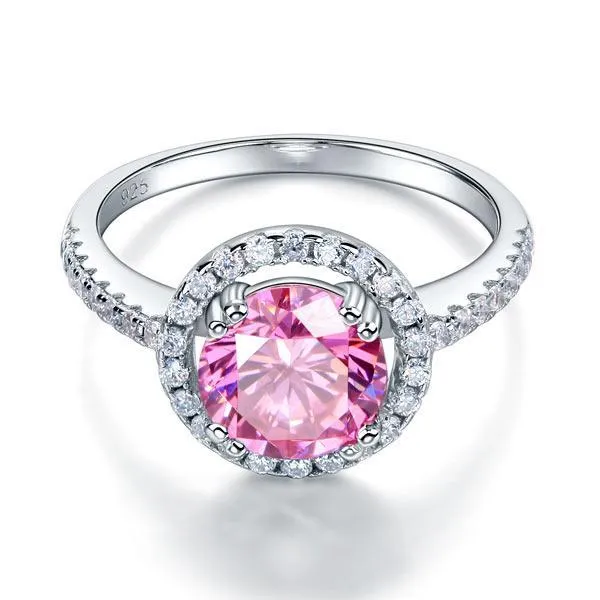 925 Sterling Silver Wedding Engagement Halo Ring 2 Carat Fancy Pink Created Zirconia MXFR8201