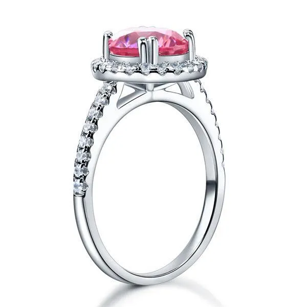 925 Sterling Silver Wedding Engagement Halo Ring 2 Carat Fancy Pink Created Zirconia MXFR8201