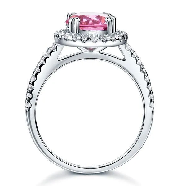 925 Sterling Silver Wedding Engagement Halo Ring 2 Carat Fancy Pink Created Zirconia MXFR8201