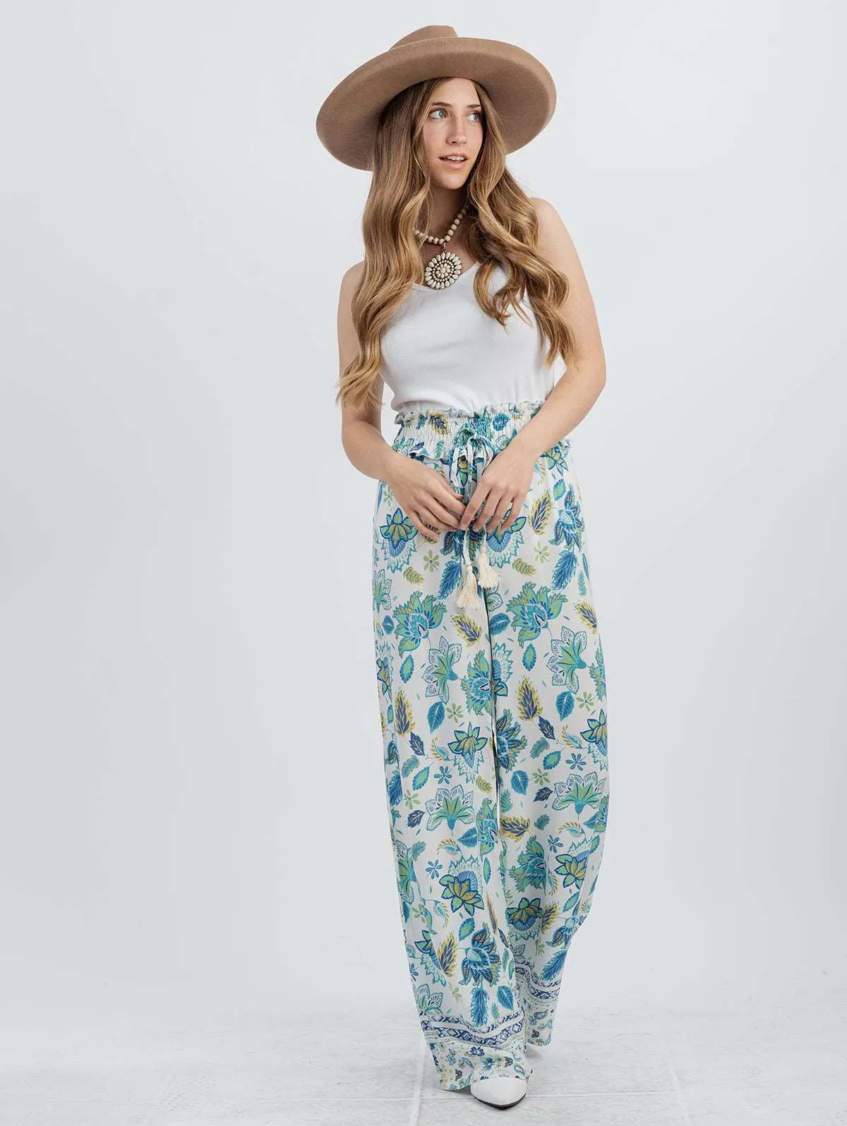 American Bling Women Floral Print Ruffle Waist Trousers