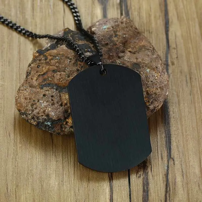 Army Camo Dog Tag Aquamarine Pendant Necklace