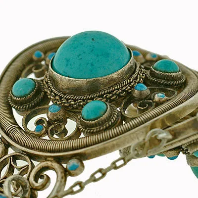 Arts & Crafts Sterling & Persian Turquoise Bracelet