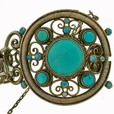 Arts & Crafts Sterling & Persian Turquoise Bracelet