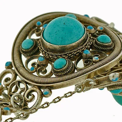 Arts & Crafts Sterling & Persian Turquoise Bracelet