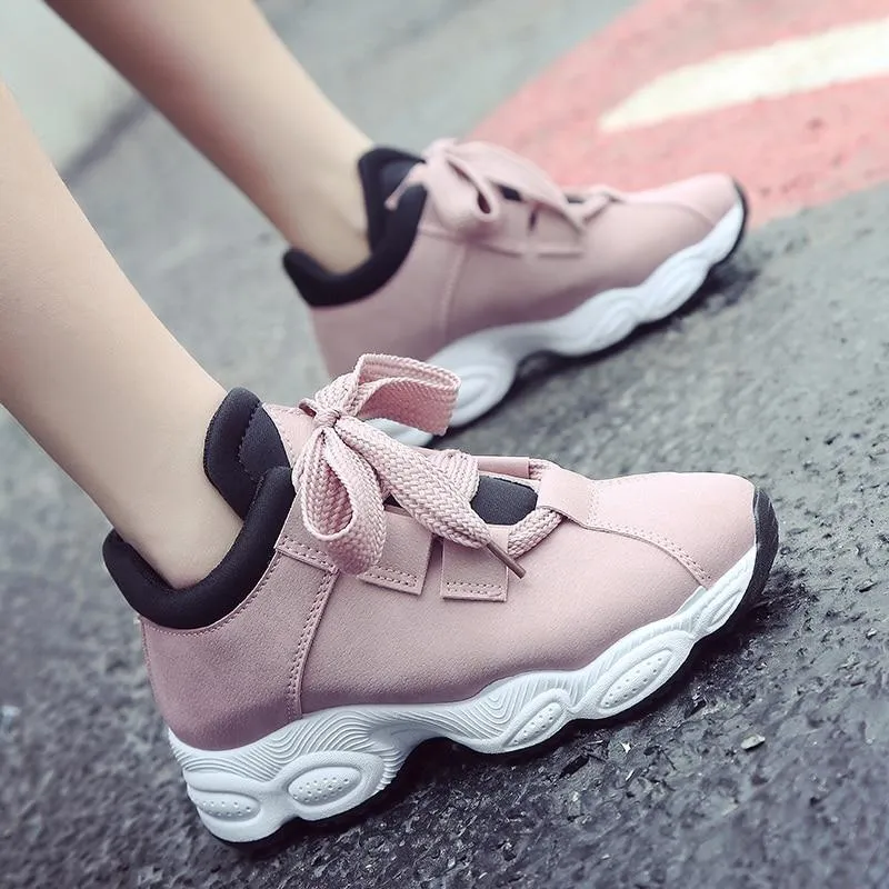 Autumn Winter Comfortable Casual Pig Suede Platform Sneakers for Women