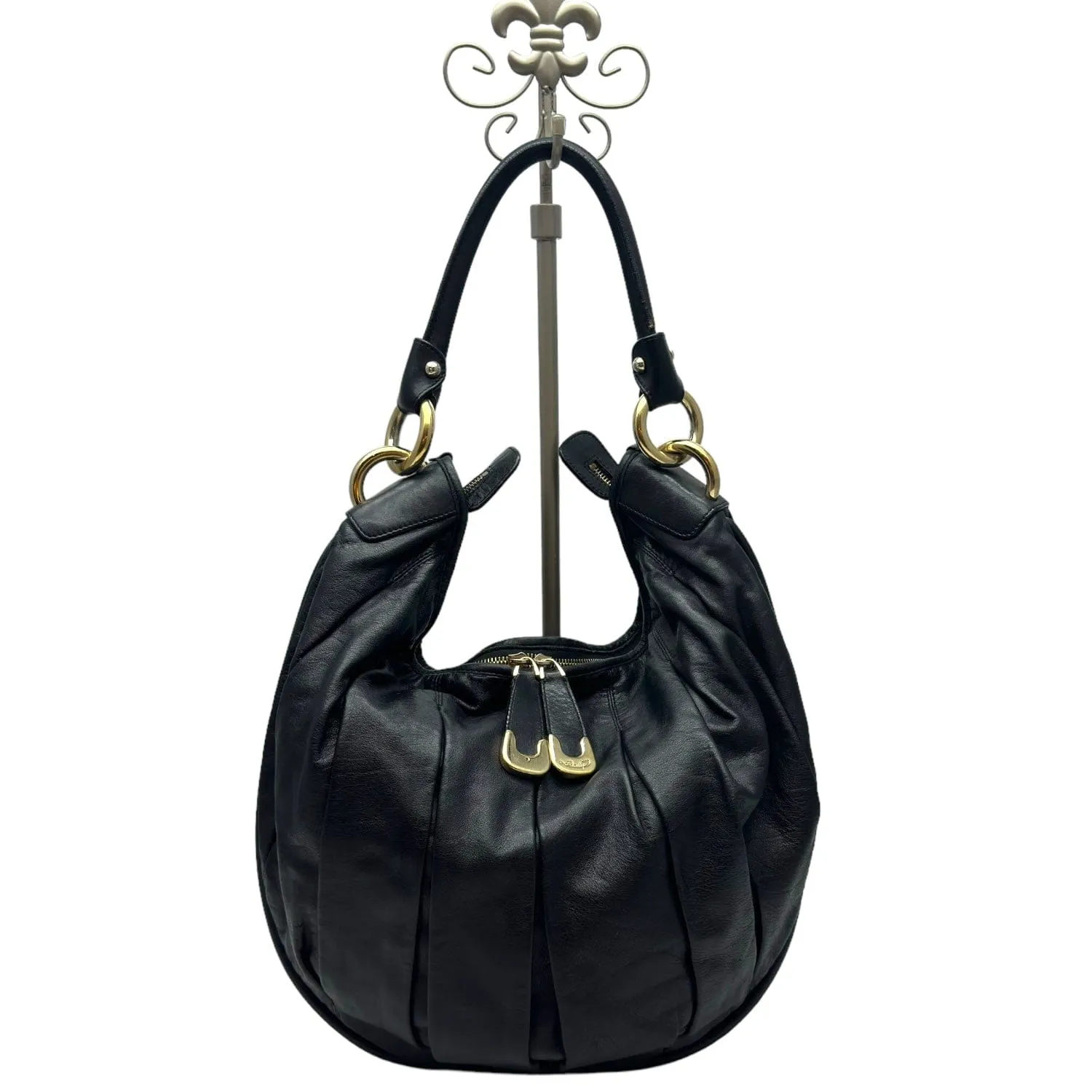 BALLY Pleated Leather Multi-Zip Hobo / Shoulder Bag - Black