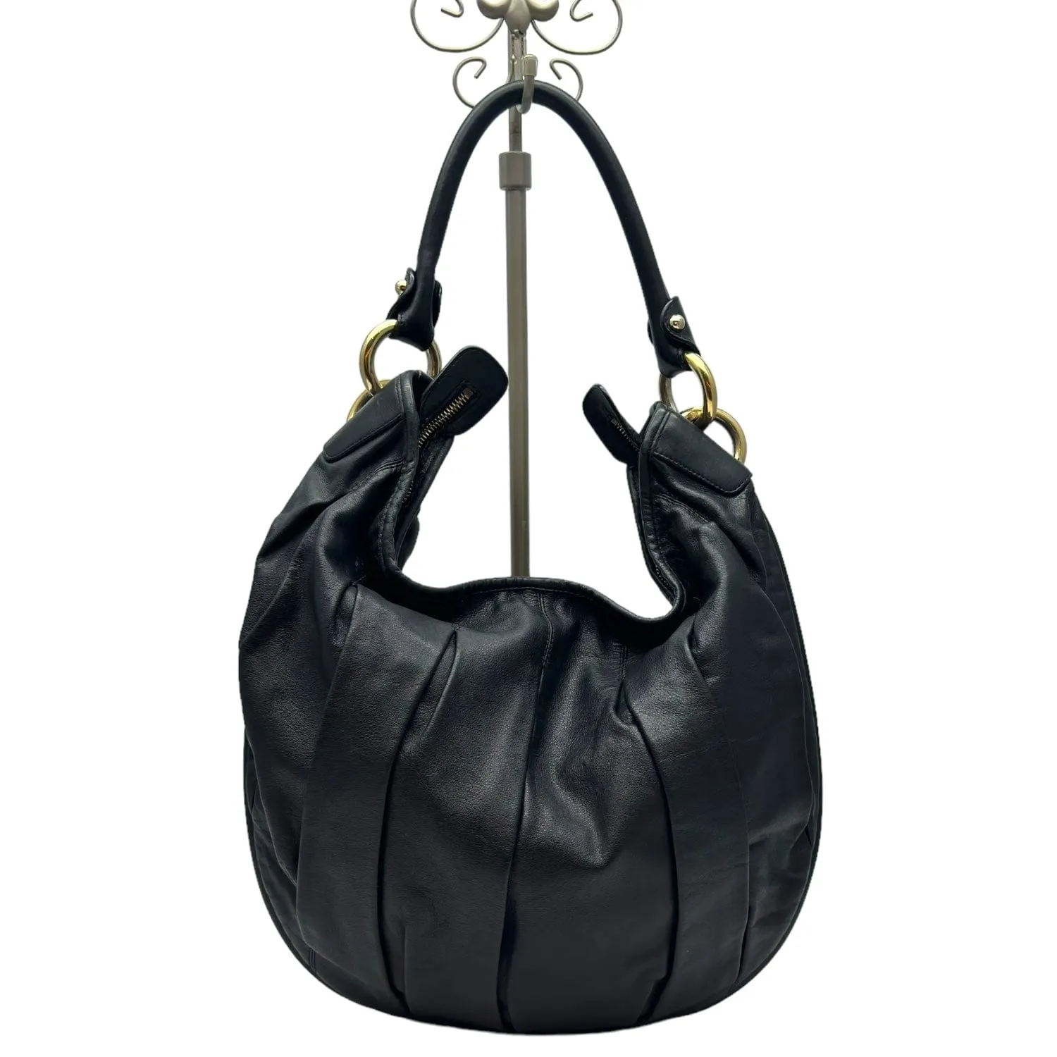 BALLY Pleated Leather Multi-Zip Hobo / Shoulder Bag - Black