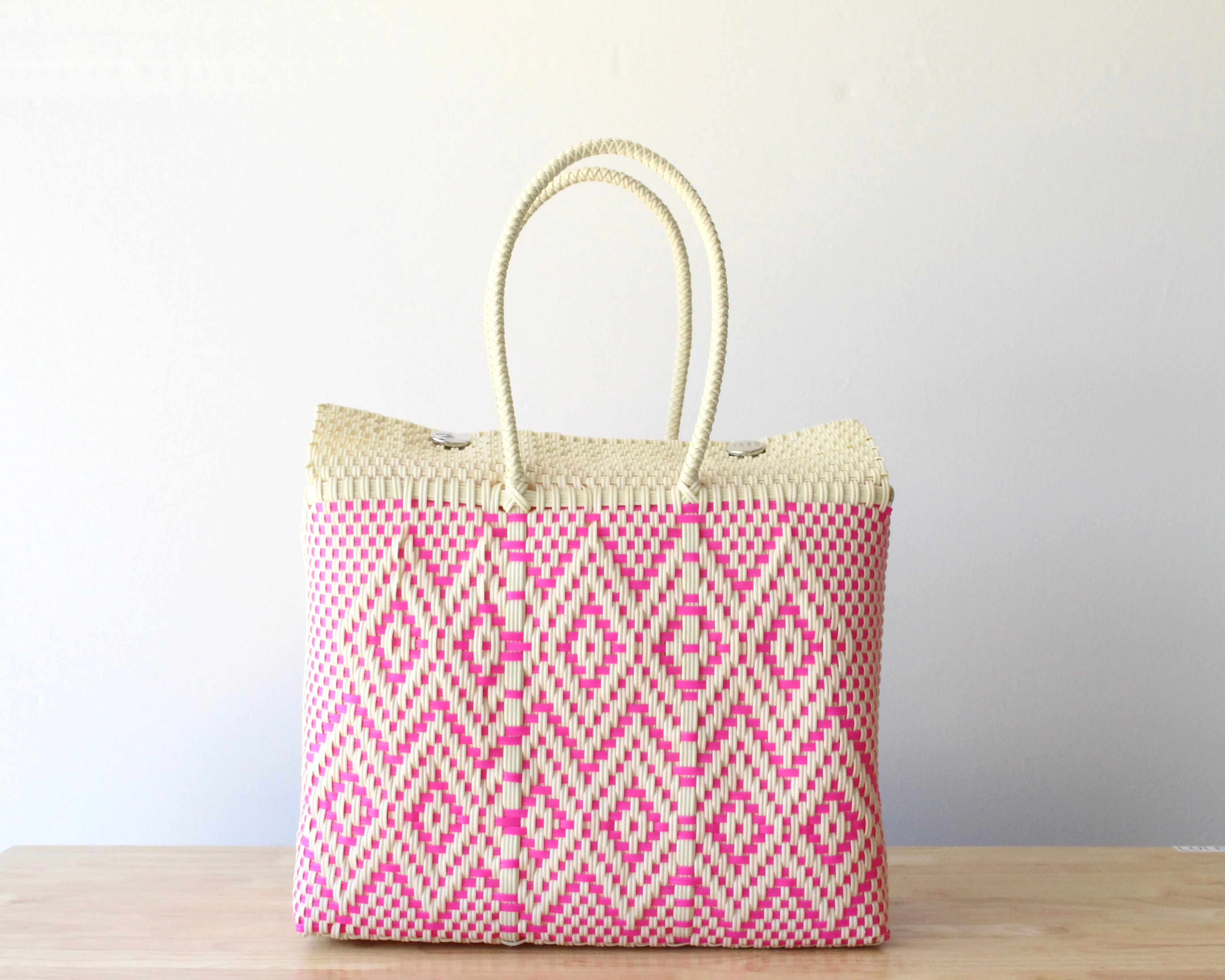 Beige & Pink Artisan Basket by MexiMexi