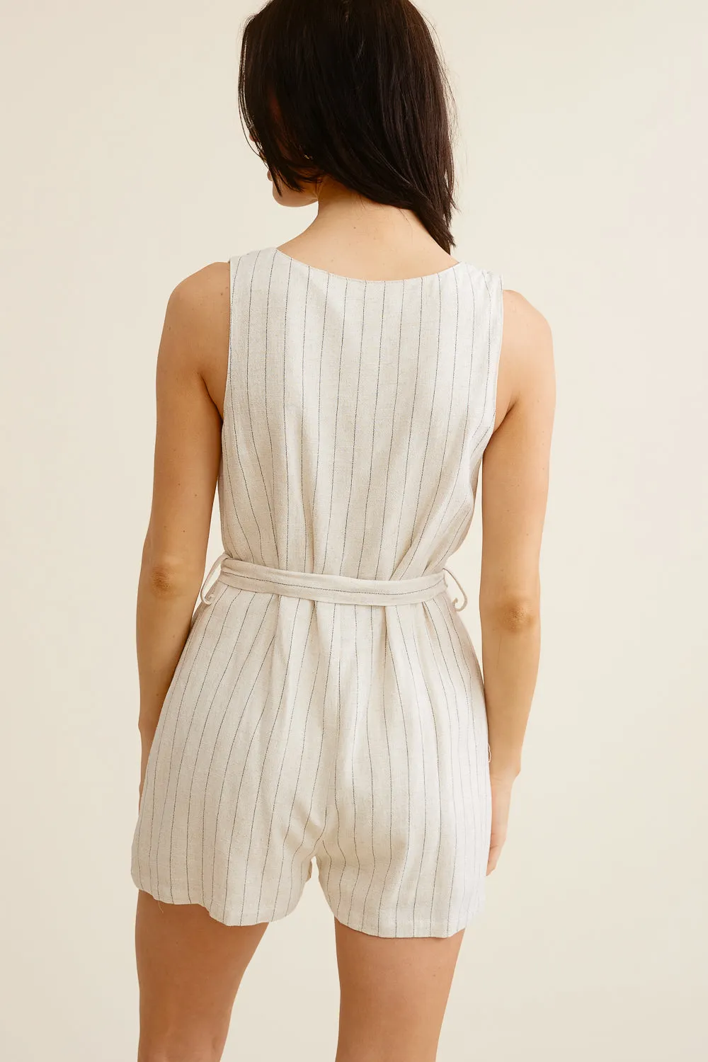 Beige Striped Romper