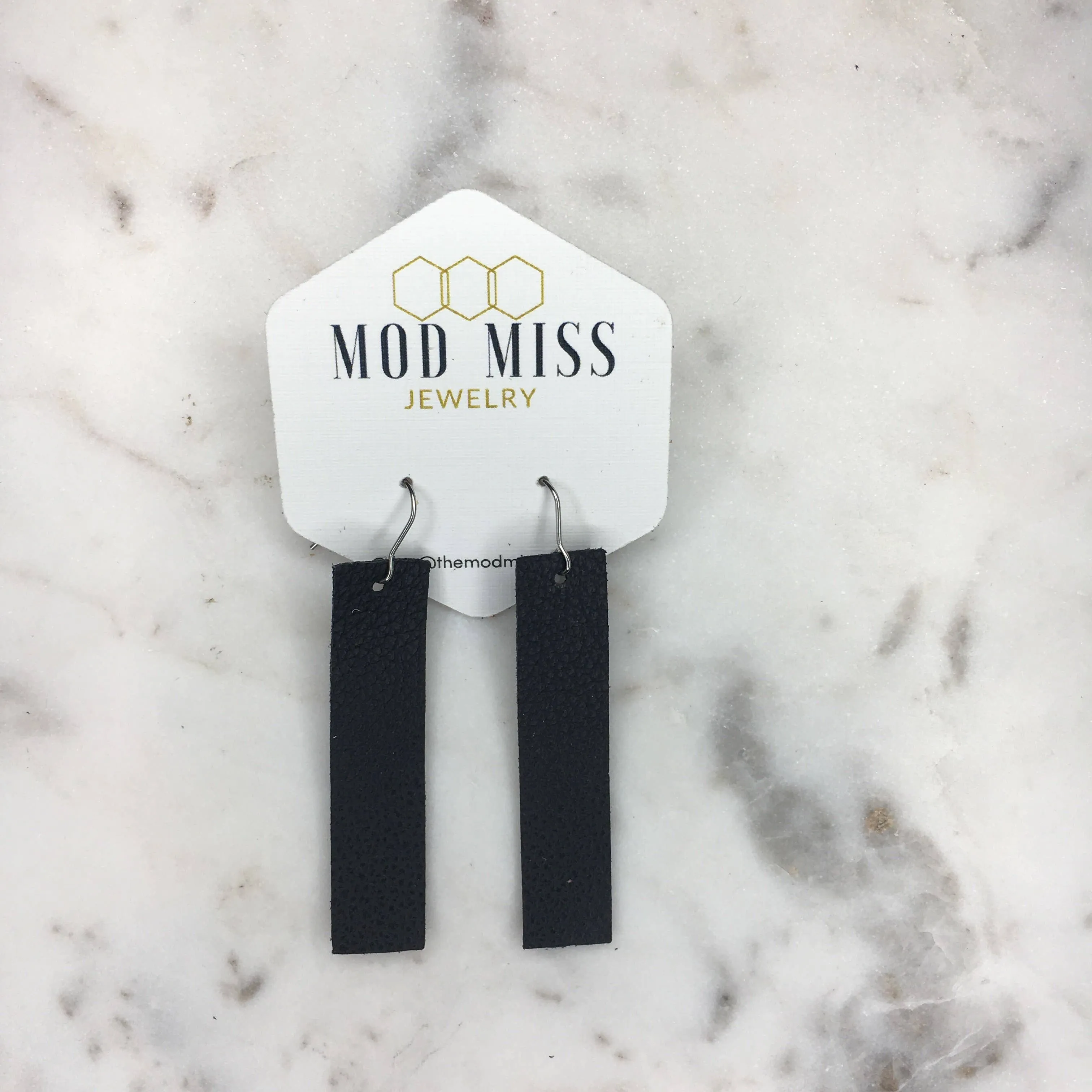 Black Bar Leather Earrings