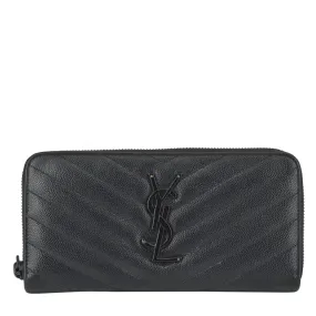 Black Chevron Quilted Grained Leather Matelasse Zippy Wallet