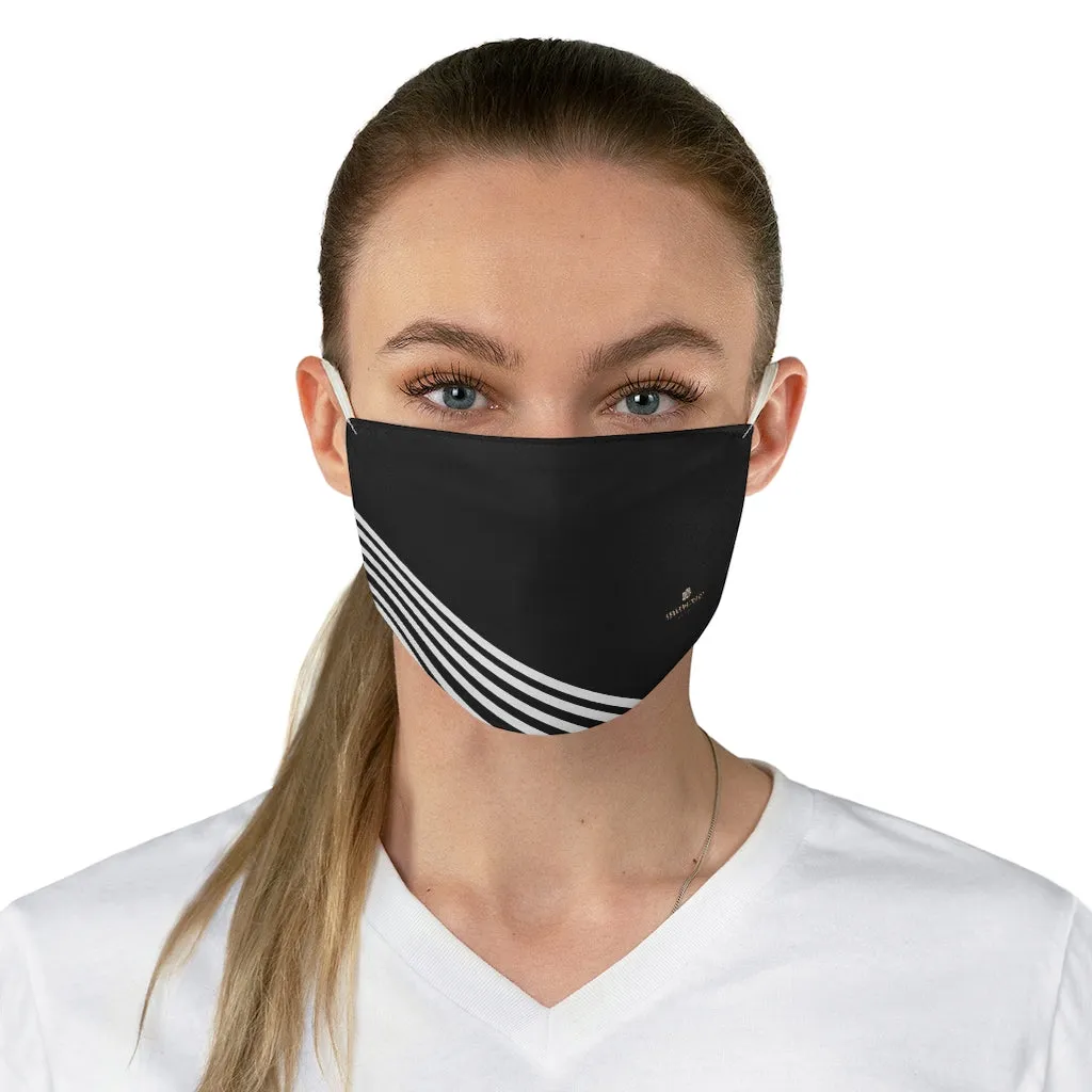 Black Diagonally Striped Face Mask, Adult Size Best Modern Fabric Face Mask-Made in USA