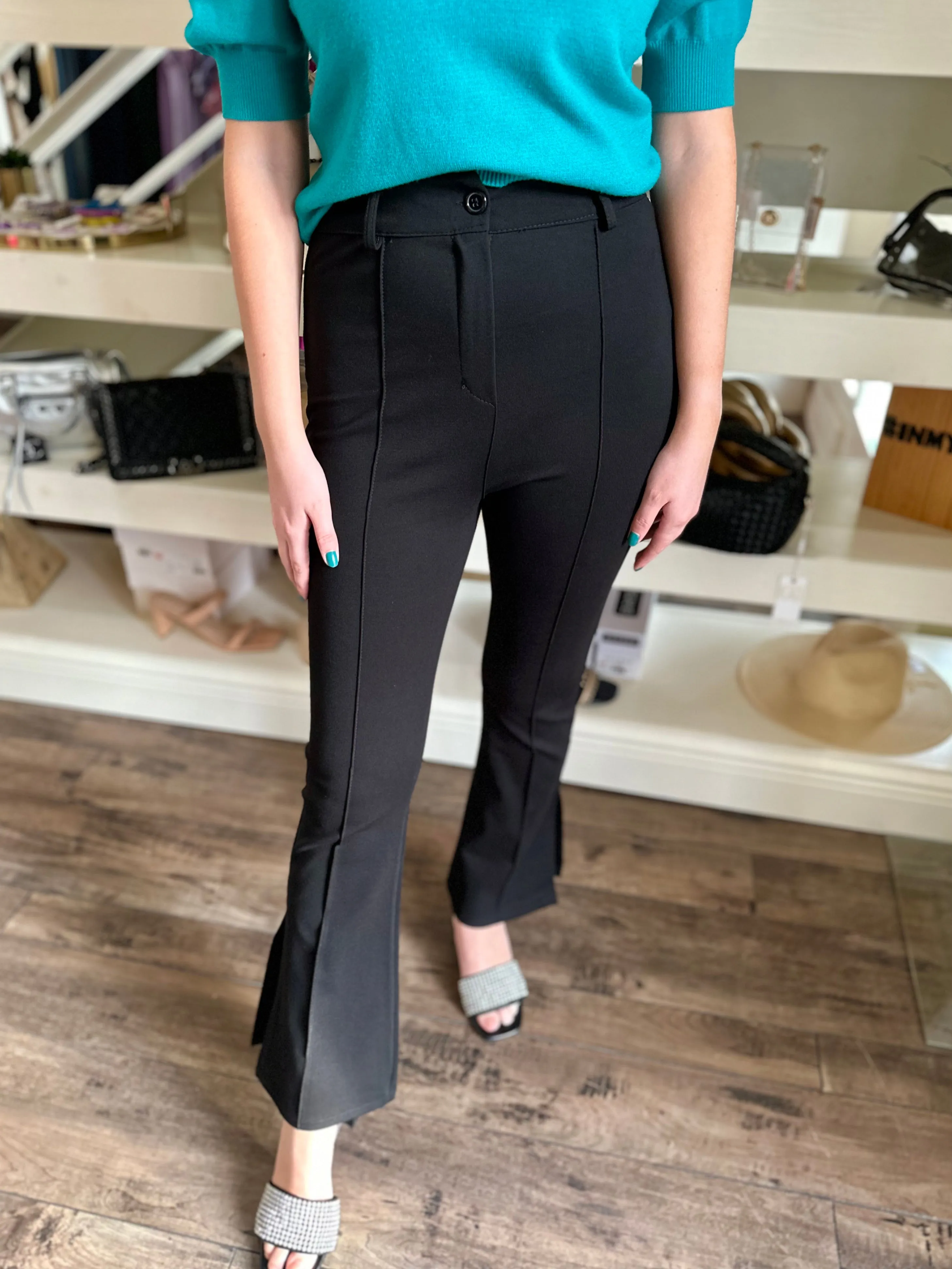 Black Split Flare Pants