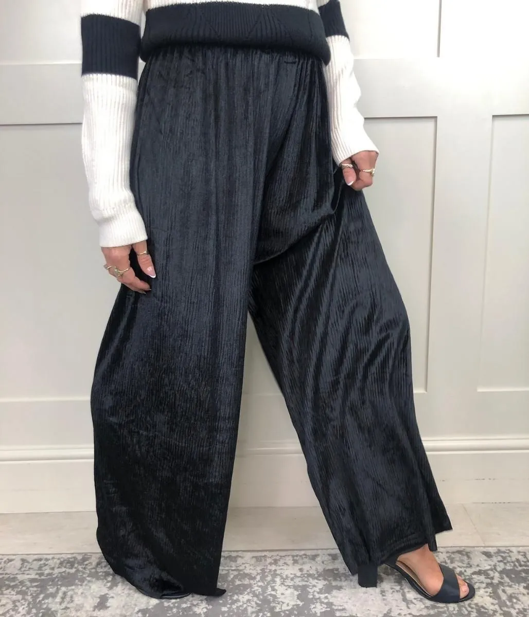 Black Textured Wide Leg Trousers