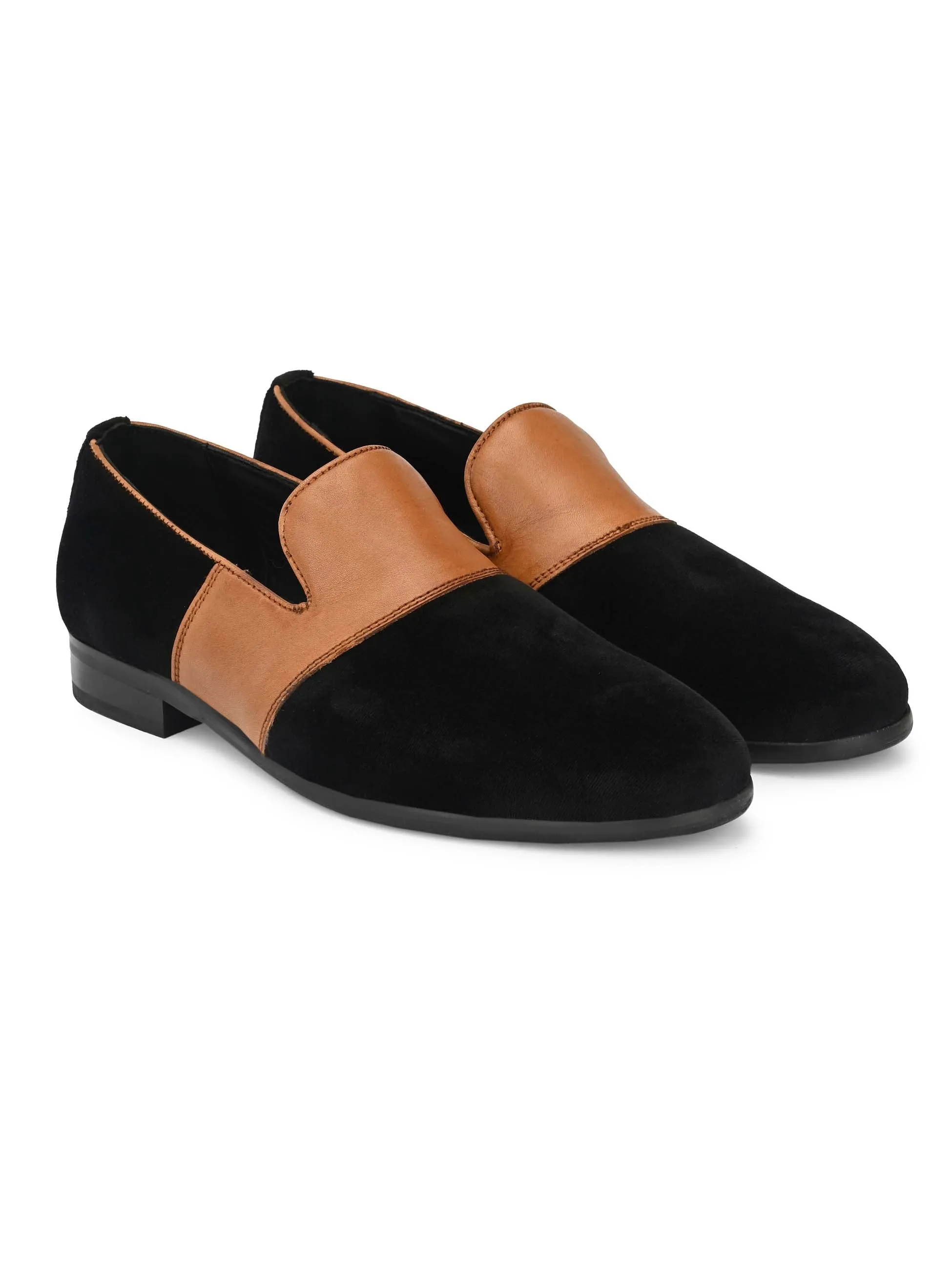 Black Velvet & leather Combo Loafers