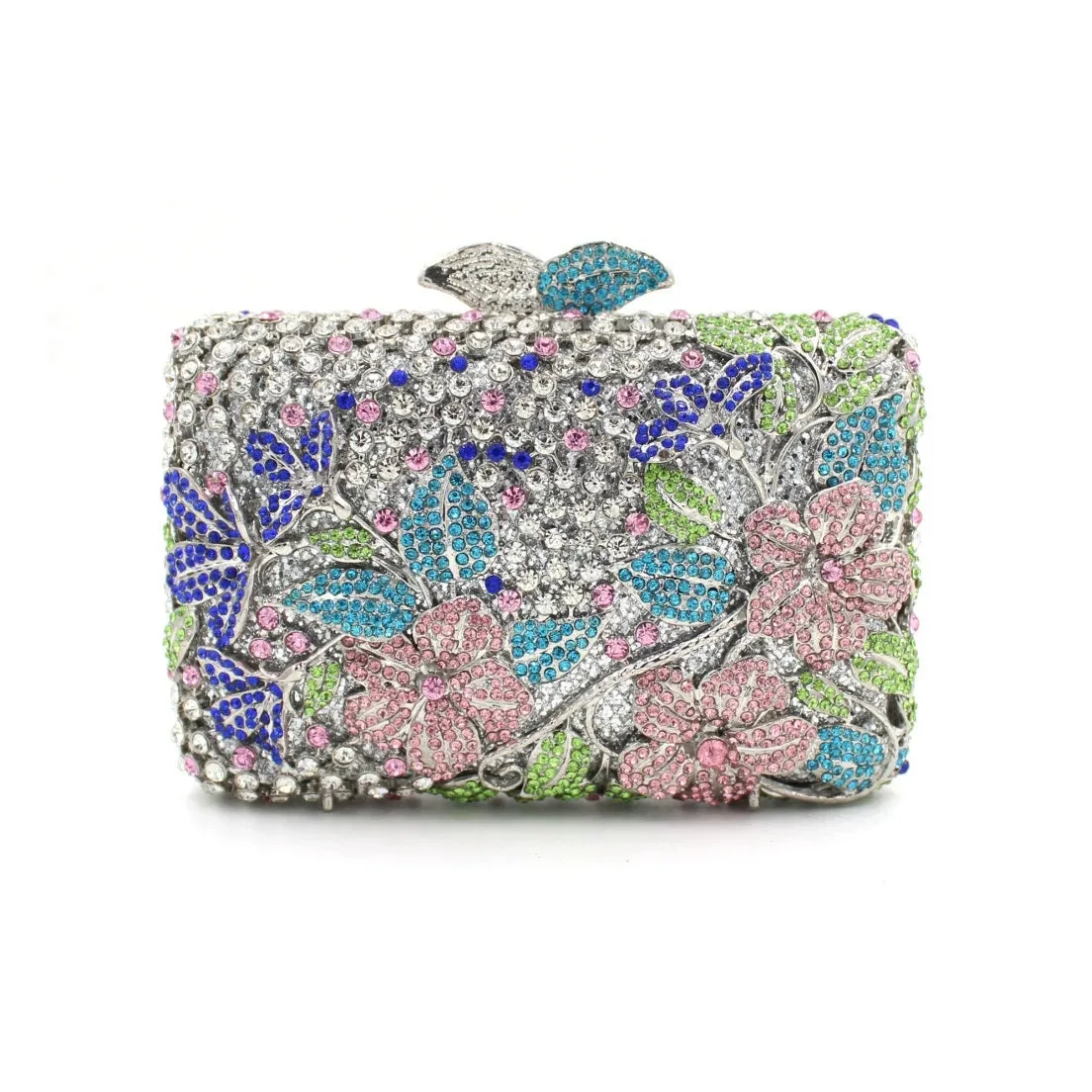 Blooming Pink Flowers Rhinestone Evening Bag,Wedding Clutch-i7bags