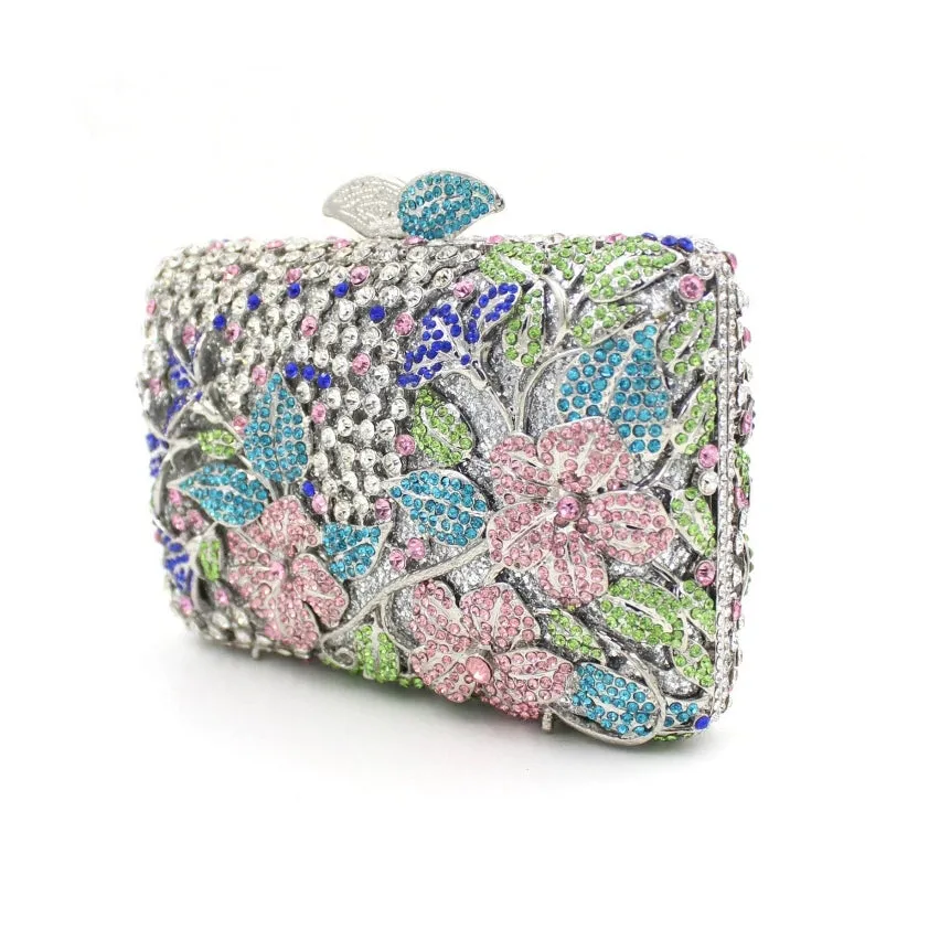 Blooming Pink Flowers Rhinestone Evening Bag,Wedding Clutch-i7bags