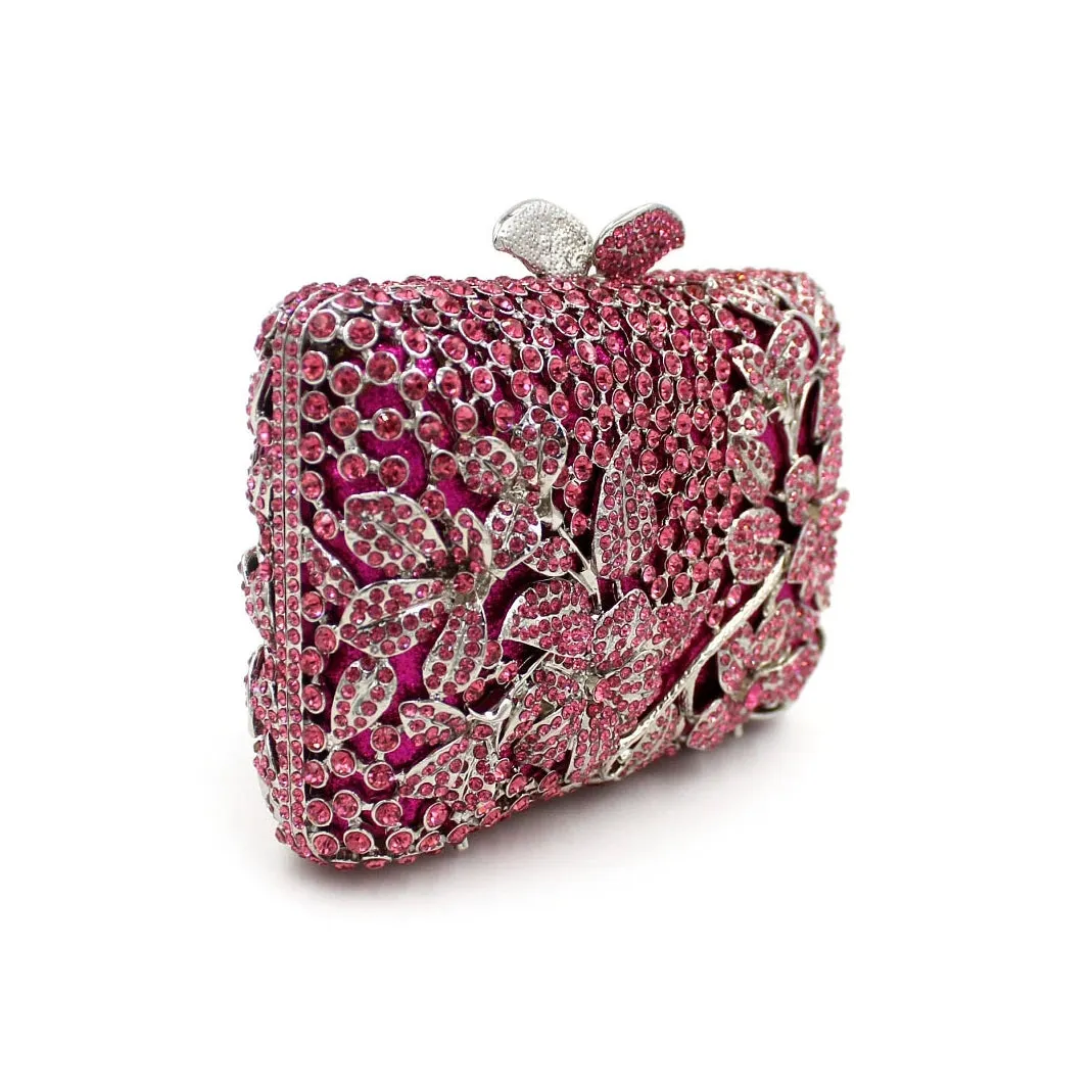 Blooming Pink Flowers Rhinestone Evening Bag,Wedding Clutch-i7bags