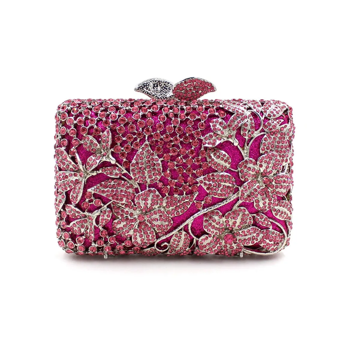 Blooming Pink Flowers Rhinestone Evening Bag,Wedding Clutch-i7bags