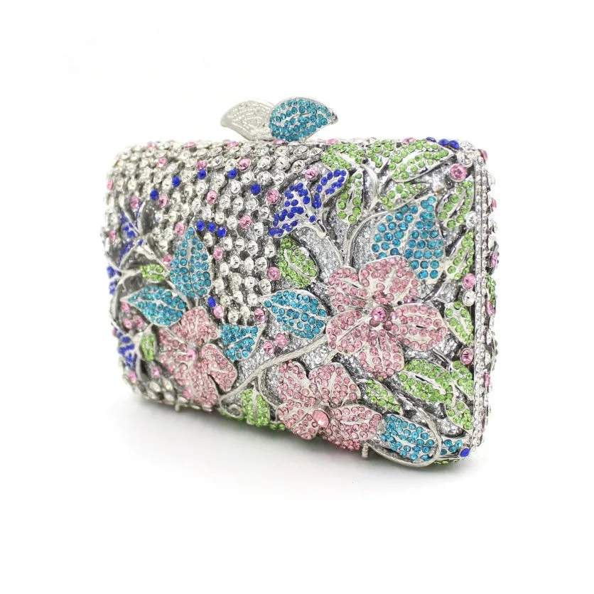 Blooming Pink Flowers Rhinestone Evening Bag,Wedding Clutch-i7bags