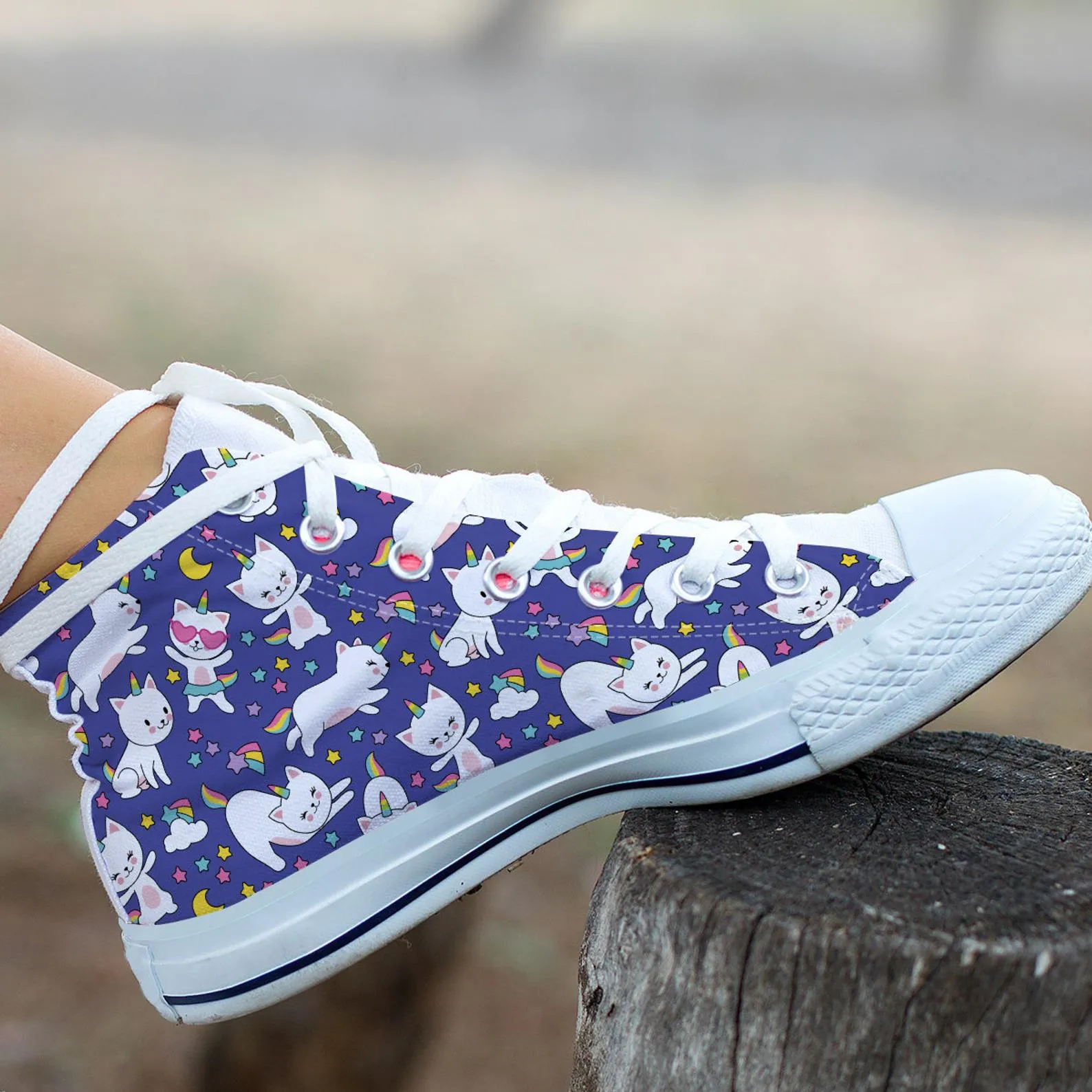 Blue Cat Shoes Cat Sneakers Cat Print Pattern Cute Shoes Cat Lover Gifts Custom High Top Converse Style Sneakers For Adults Women & Men